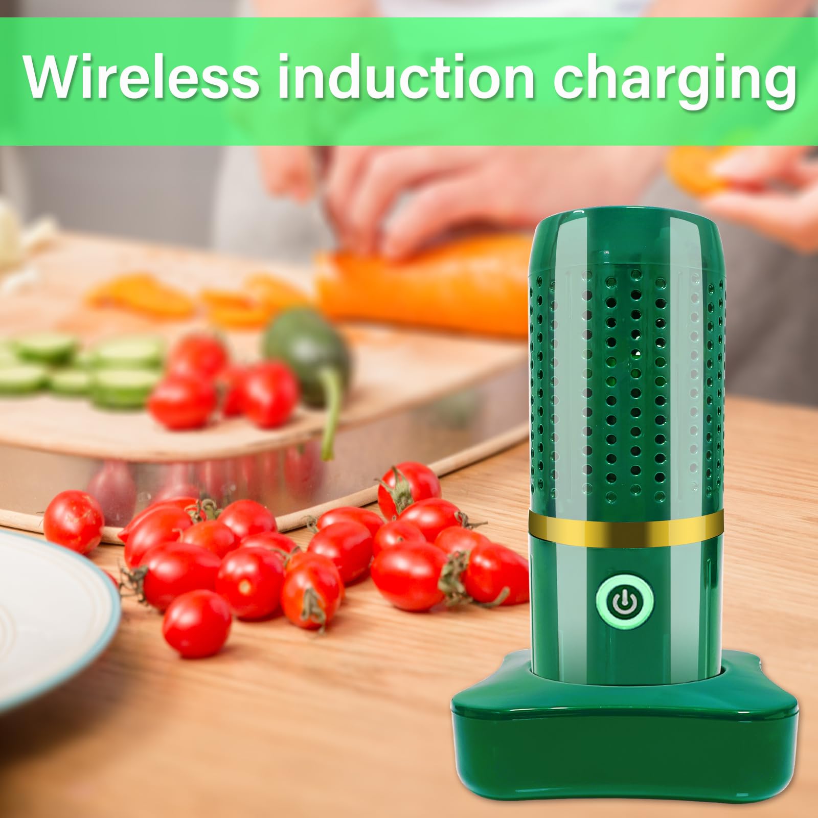 Purificador de Frutas y Verduras, inalámbrico USB Purificador portátil para carnes, mariscos, frutas y verduras, Alimentos purificador de desinfección de la máquina para uso domés(Verde)
