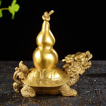 BRASSTAR Feng Shui Brass Statue Dragon Turtle Carrying Wulou/Hulu/Calabash Home Office Tabletop Decorative Talisman Housewarming Gift Collectible PTZY050