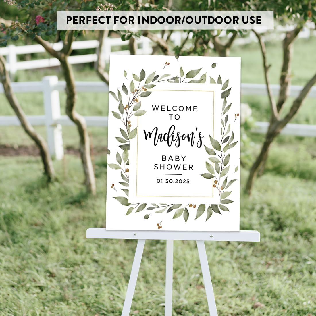 Andaz Press Personalized Large Canvas Baby Shower Welcome Sign, 16 X 20, Olive Green Leaf Foliage, Guestbook Alternative, Custom Baby Shower Sign, for Greenery Baby Shower, Baby Sprinkle Welcome Sign