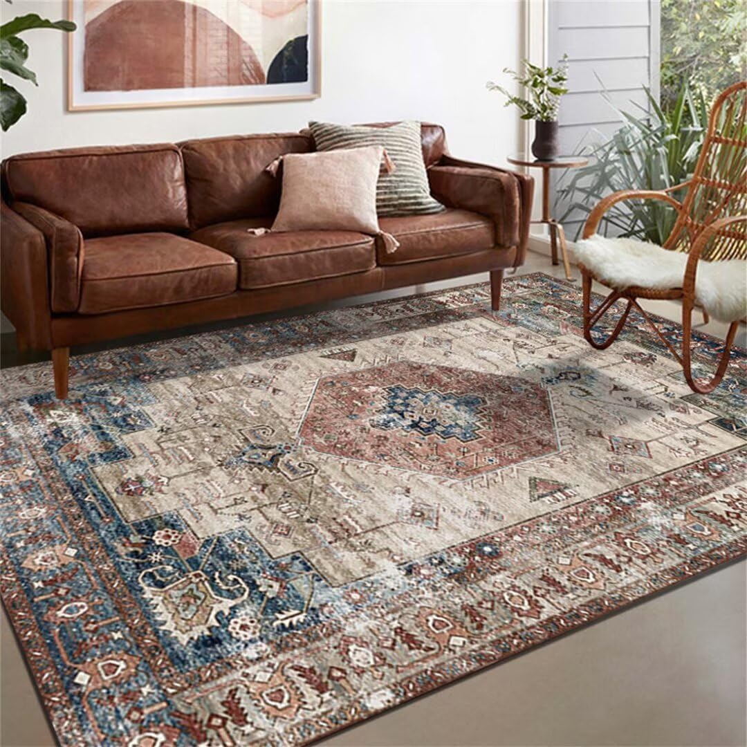 Motifs graphiques rétro pour ce tapis de canapé gris salon 60x100cm