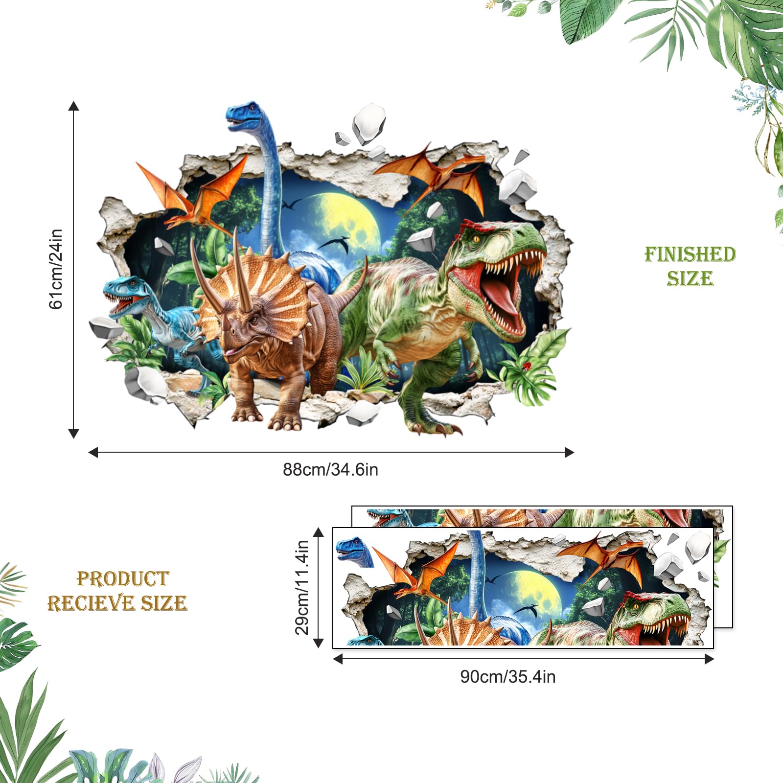 Supzone 3D Adesivi Murali Dinosauri Bambini Grande Adesivi da Parete Tirannosauro Rex Decorazione Camera da letto Asili Camerette Bambini Sala Giochi Camera Ragazzi(78 x 118cm)