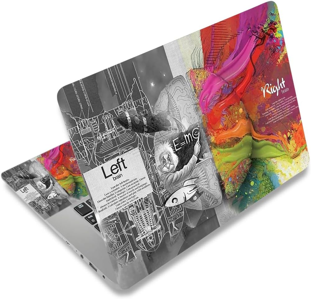 Laptop Decal Sticker Skin Cover, 11.6”12" 13" 13.3" 14" 15" 15.4" 15.6 Laptop Netbook Vinyl Skin Sticker Cover Art Notebook PC Protector (2 Wrist Pad Included), Removable Reusable, Right & Left Brain