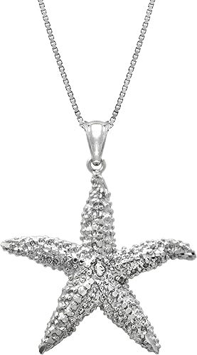 Honolulu Jewelry Company Sterling Silver Textured Starfish Ocean Sea Life Necklace Pendant with 18" Box Chain