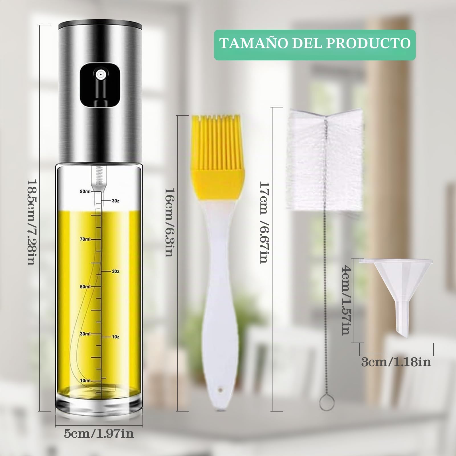 2 Piezas Pulverizador Aceite Spray, 100 ML Spray Aceite Cocina Antigoteo de Vidrio con Embudo, Aceitera Spray Pulverizador Libre BPA para Cocina, Freidora de Aire, Ensalada, Barbacoa