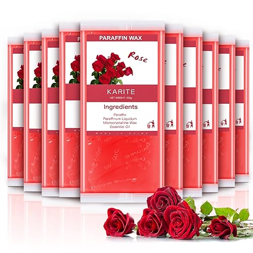 KARITE Recambios de cera de parafina, paquete de 10 bloques de perlas de parafina perfumadas con rosas para baño de parafina, repuestos de máquina
