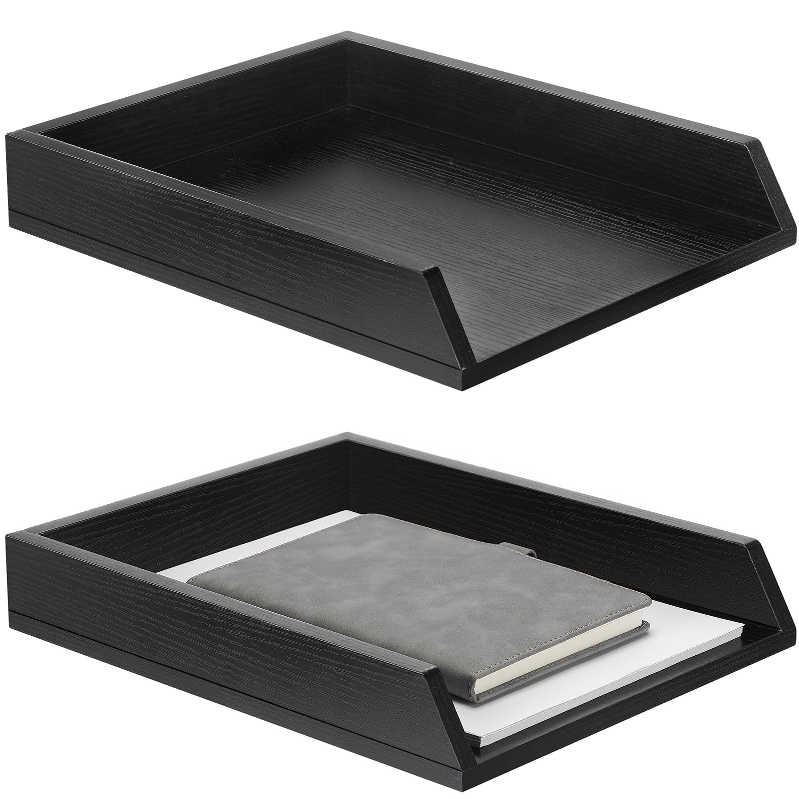 DoubleFill 2 bandejas de madera para cartas, organizador de papel de escritorio de 2 niveles, bandeja de documentos de escritorio de tamaño carta, resistente y apilable, para cajones de papel, carpeta