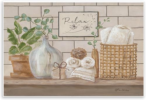 Stupell Industries Arte de pared de madera con escena relajante para baño, spa y baño, diseño de Pam Britton
