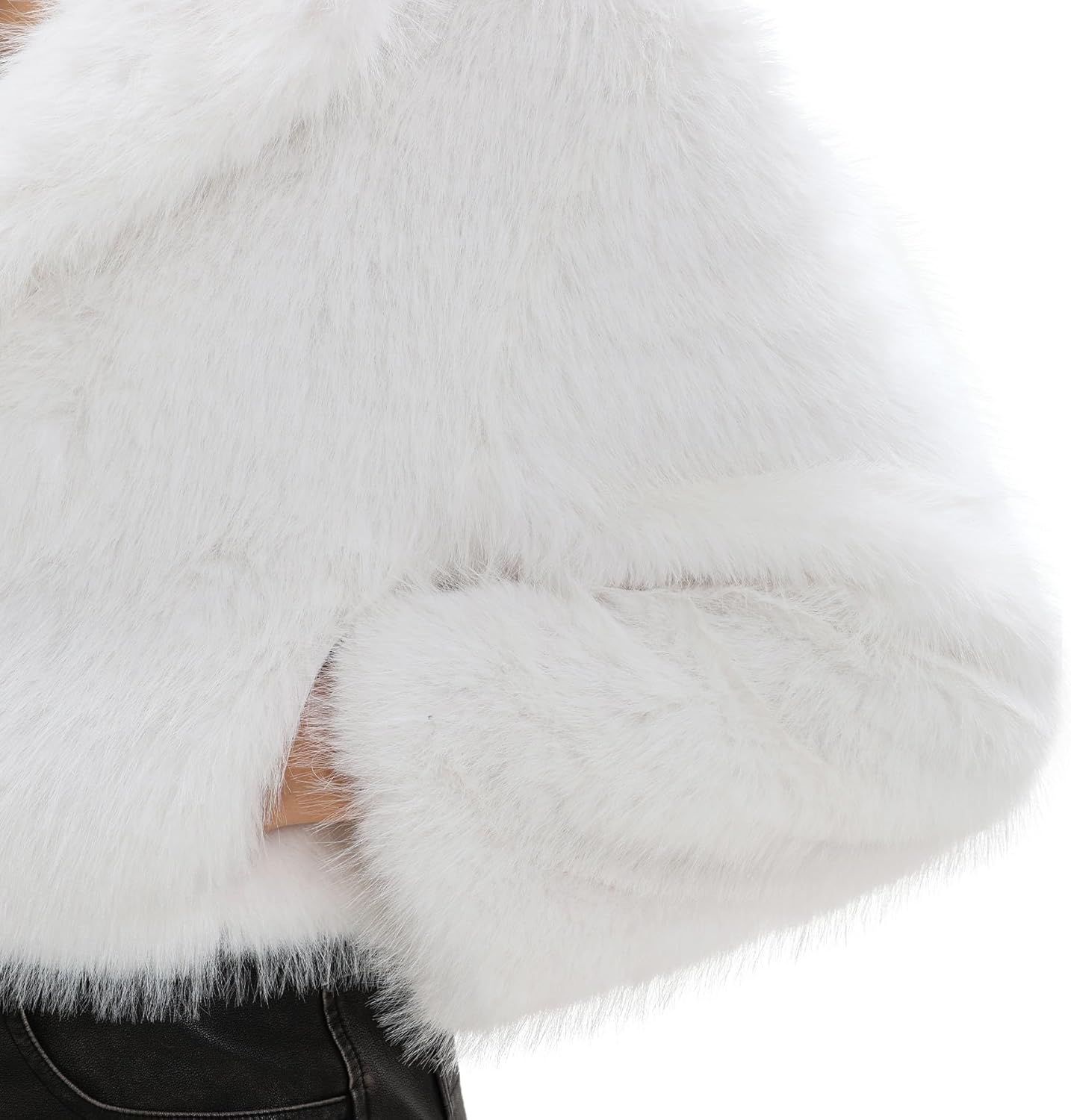 Amazhiyu Women's Faux Fur Crop Lapel Jackets Open Front Long Sleeve Coat Pockets - Image 5