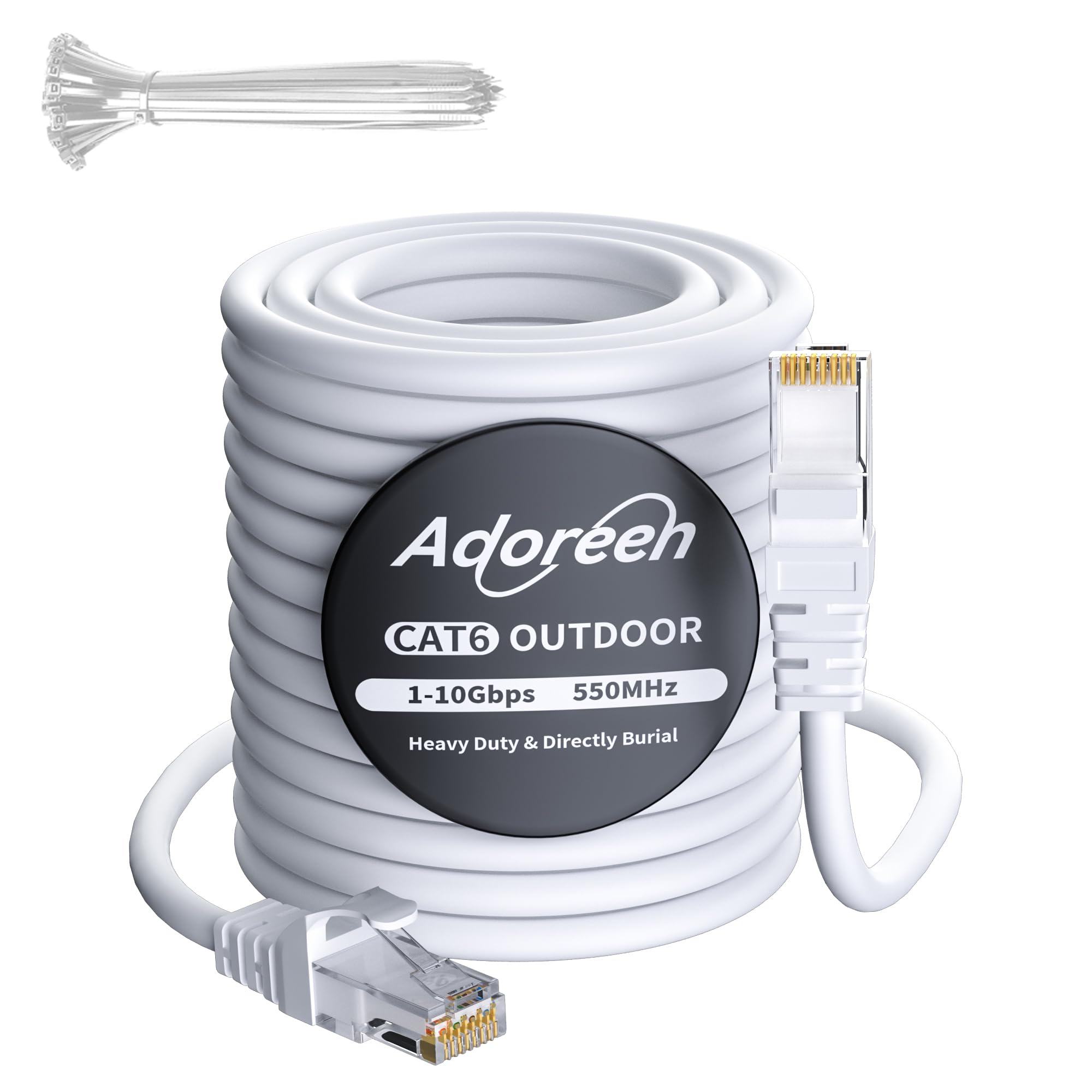 Adoreen Cat 6 Outdoor Ethernet Cable 200 Ft White, High Speed Heavy Duty Long Internet Network Cable for POE Camera Cat 5 5e RJ45 LAN Patch Cable Cord