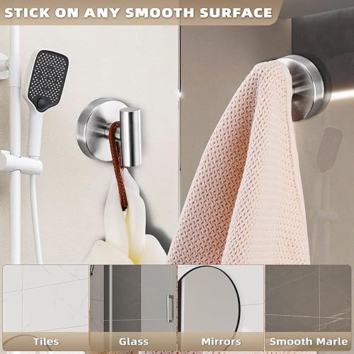 Miniatura 4 de Suction Cup Hooks for Shower - Bathroom Reusable Hooks for Towels, Robes & Loofah - No-Drill Mounting on Kitchen,Walls,Metal,Glass,Mirrors,Tile &