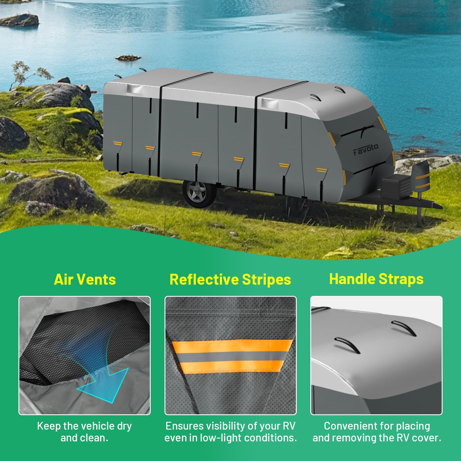 Favoto Copertura Camper Impermeabile Esterno - Telo Protettivo Per Roulotte Copri Veicolo Ricreativo 420D Oxford Tessuto Non Tessuto Traspirante Antivento Antipolvere UV 610x250x220cm