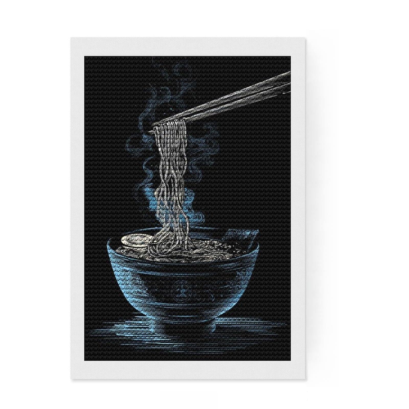 Junmoney Ramen Bowl with Chopsticks Diamond Art Canvas 8"x12", Adhesive Canvas, Living Room Decor, for Family Craft Time, Thoughtful Handmade Gift