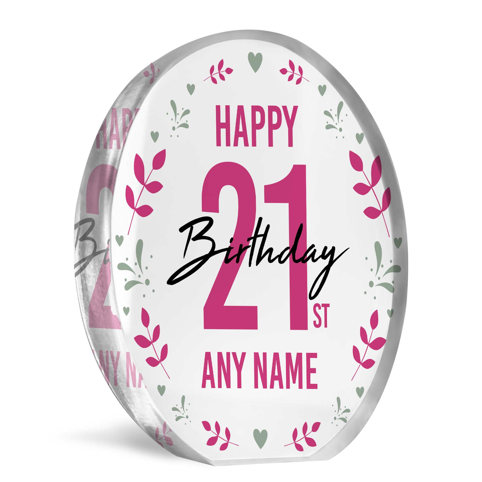 Red Ocean Women's Transparent Personalised 21St Birthday Gift For 21 Years Birthday Gifts For Her Sister Daughter Niece Friends, Happy 21St Gift Freestanding Plaque Keepsake