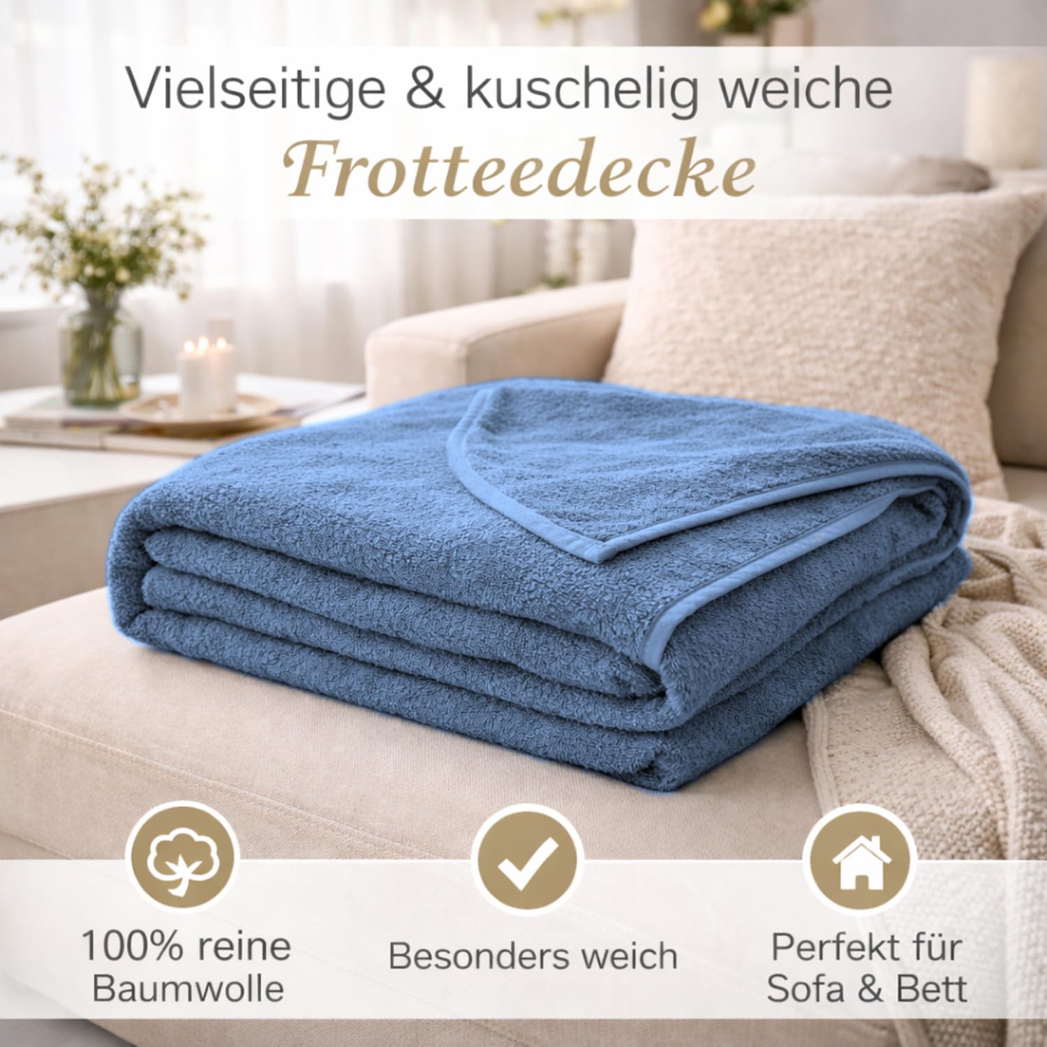 KiGATEX - Coperta in Spugna, Morbida, 100% Cotone, 150 x 200 cm, certificata Öko-Tex, Blu, 150 x 200 cm