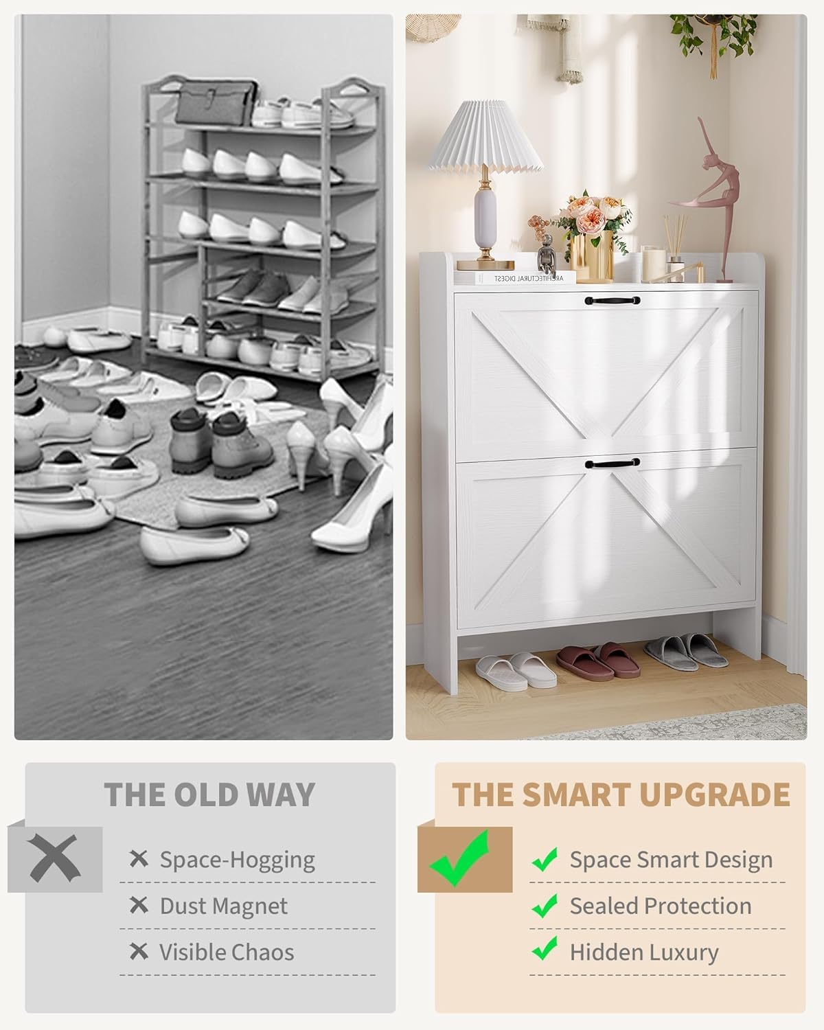 Breit 80 X24x100 Hoch cm Schuhschrank Mit 2 Klappen, Verstellbare Zweistufige Regalböden, Schmal Schuhkipper Schrank Shoe Cabinet für Flur, Weiß