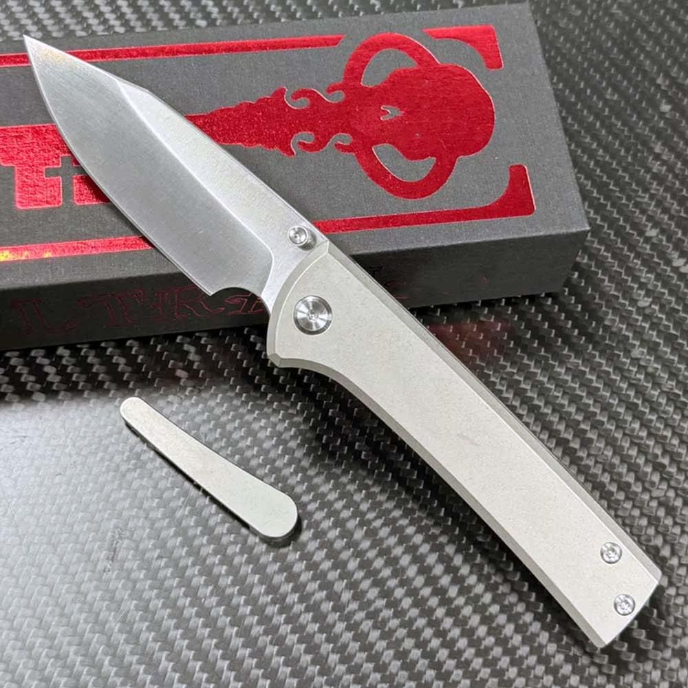 Klappmesser 7.7" Taschenmesser Einzigartig aus stahl m390 & Titan, Outdoor Survival Messer Camper Jagdmesser, Scharfes Einhandmesser praktische, Titanlegierung messer edc survival mit 2 x clip,Schädel