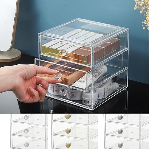 Miniatura 6 de Caja organizadora de cajones de maquillaje con 3 cajones, vitrina de acrílico para cosméticos, organizador de tocador, caja de almacenamiento