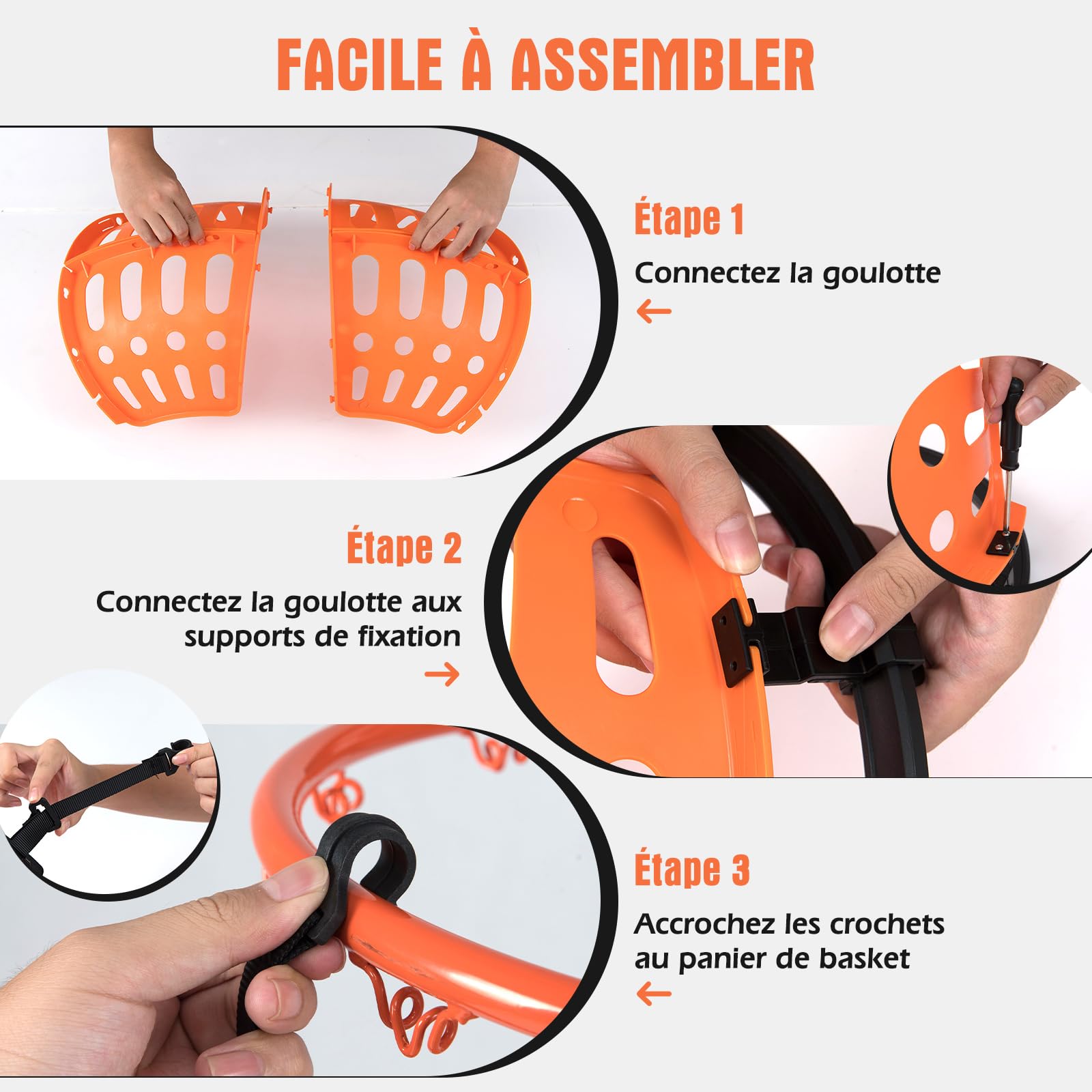 GOPLUS Retour de Ballon de Basket Rotatif à 360°, Système de Retour de Balle avec 4 Crochet pour Fixation Robuste, Accessoire pour Panier de Basket Jusqu’à 46 CM, Hauteur Réglable, pour Adulte, Enfant