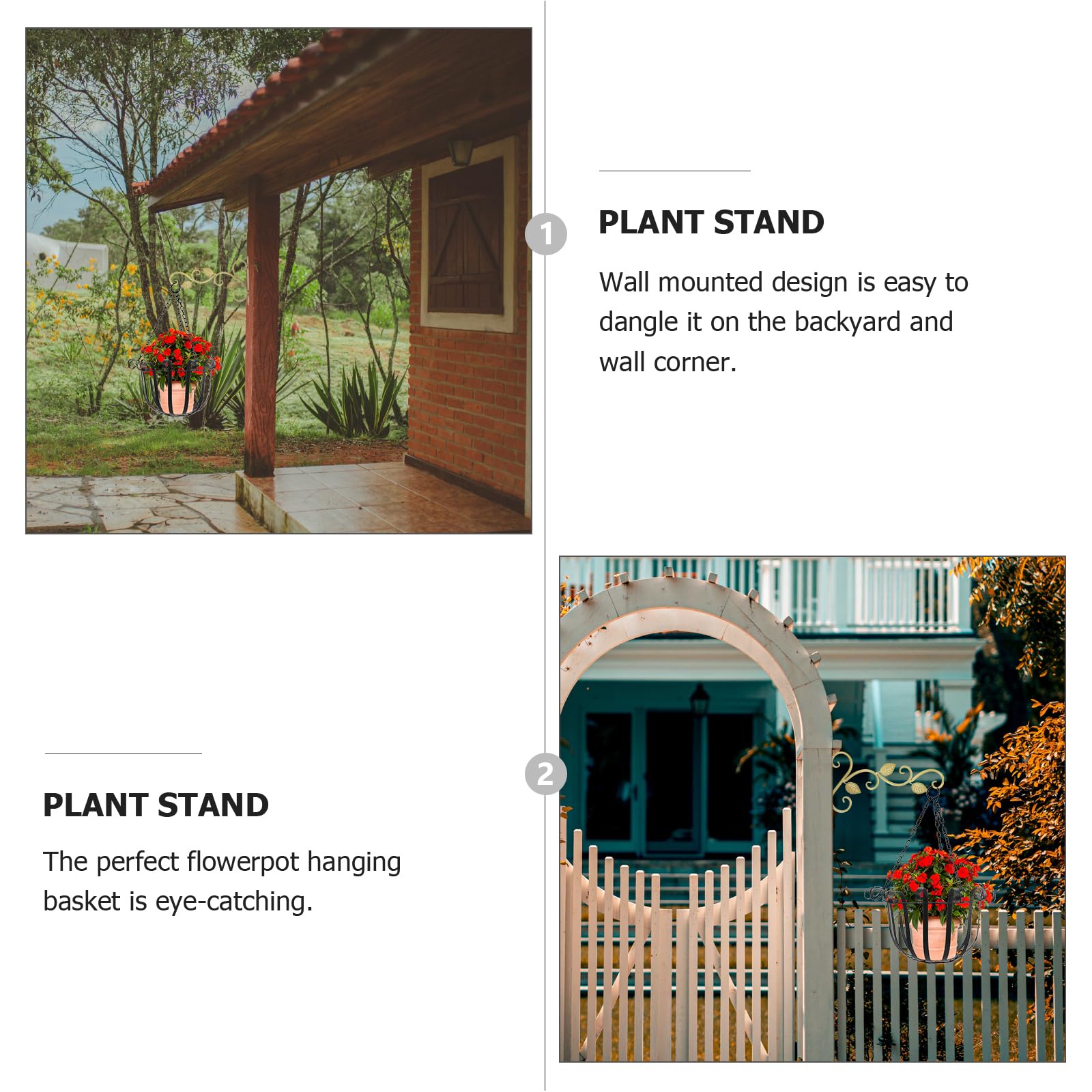 DOITOOL Blumenampel Hängeampel Metall Eisen Kunst Hängen Körbe für Anlage Metall Hängenden Pflanzer Hängen Blumentopf für Balkon Veranda Terrasse Schwarz Pflanzenampel