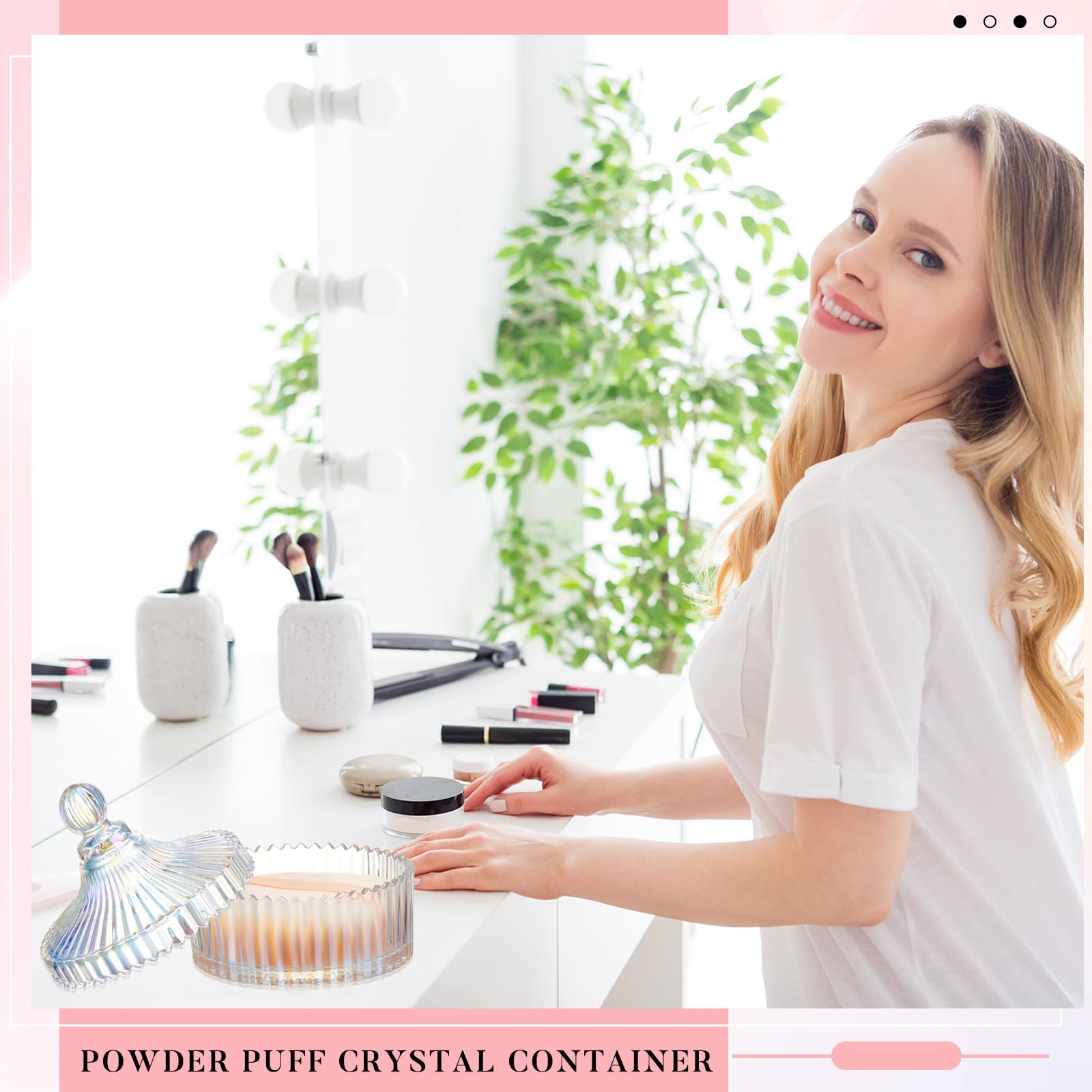 Tioncy 3 piezas extra grandes para polvo corporal y recipiente de cristal de 5.43 pulgadas con terciopelo de 5.12 pulgadas, tarro de vidrio para mujer, herramienta de maquillaje (deslumbrante)