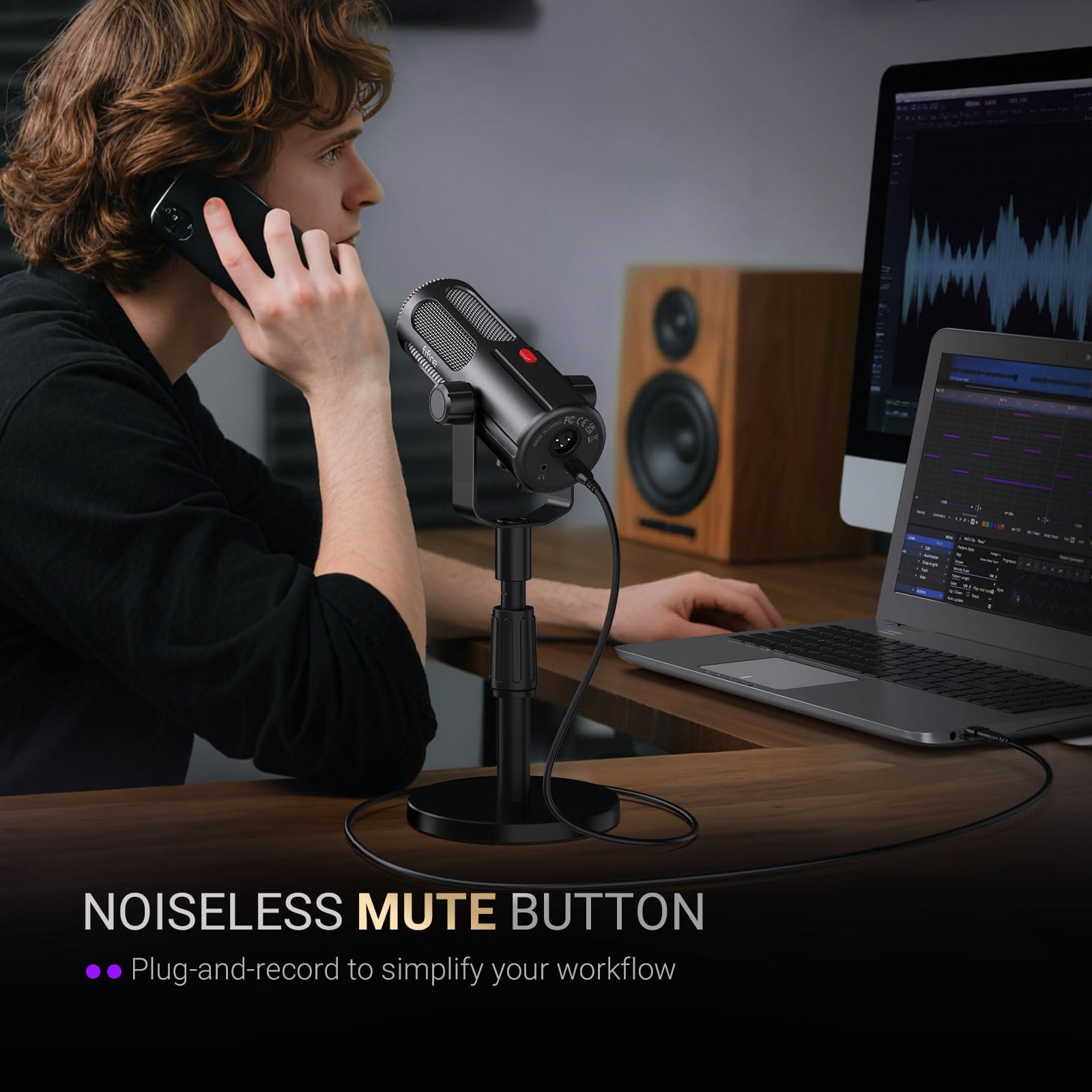 FIFINE USB/XLR Dynamisches Mikrofon für Gesang, Podcasts, Streaming, Aufnahme, Rundfunk, Studiomikrofon mit Stummschalttaste, Kopfhöreranschluss für PC/XLR-Mixer, TANK6