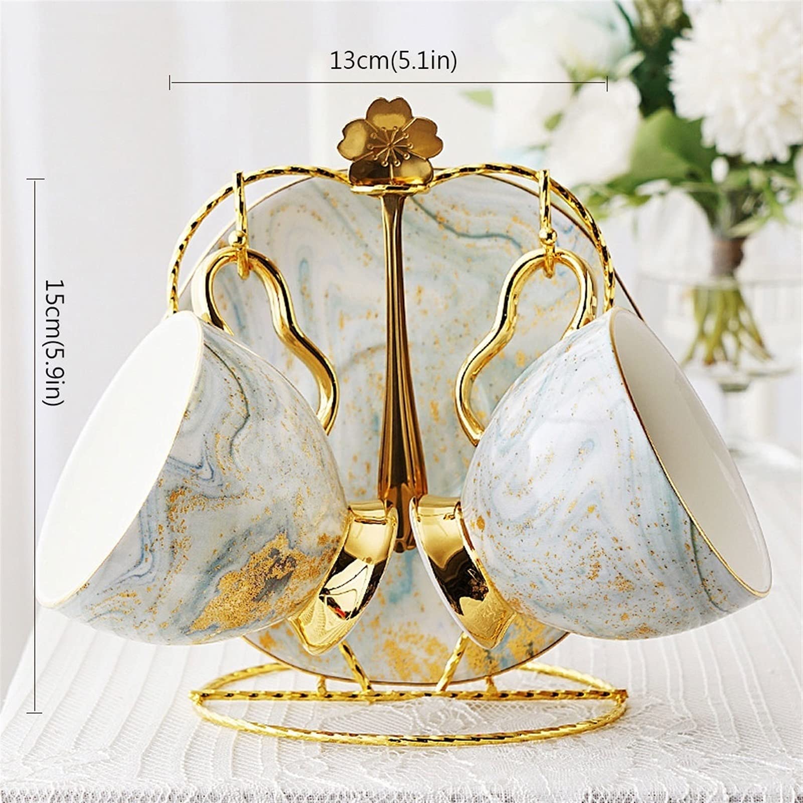 Kubki do kawy Procelanowy kubek do espresso, Wysokiej klasy ceramiczny zestaw filiżanek do kawy i spodków z uchwytem Brytyjska porcelana kostna Filiżanka do herbaty Flower Tea 200 ml Zestaw do popołud