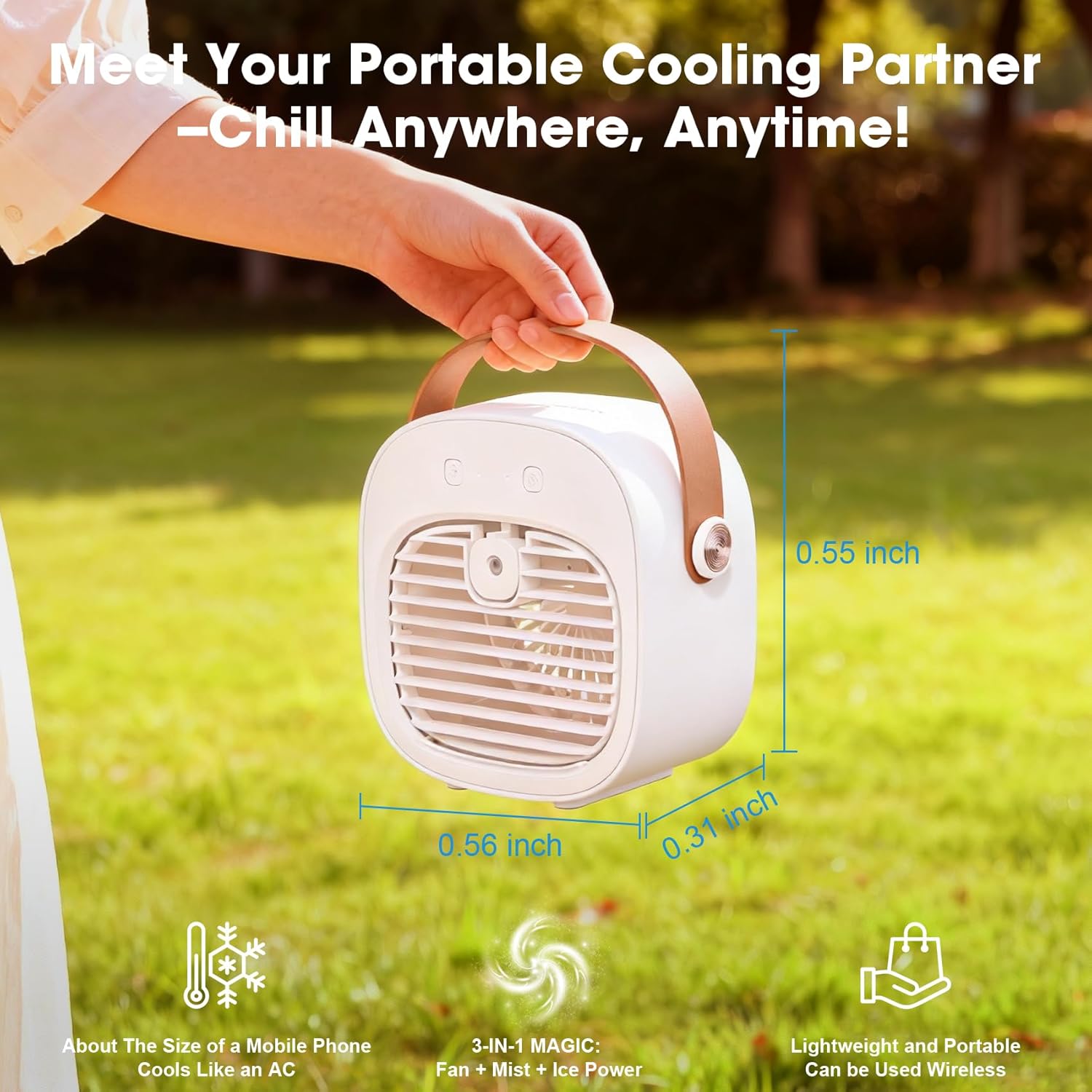 Portable Air Conditioners, 6000mAh Rechargeable Mini Air Conditioner, 3 Speeds Portable AC Unit, Personal Air Cooler Cooling Fan with Cool Air Spray for Room, Bedroom, Office, Outdoor, Car
