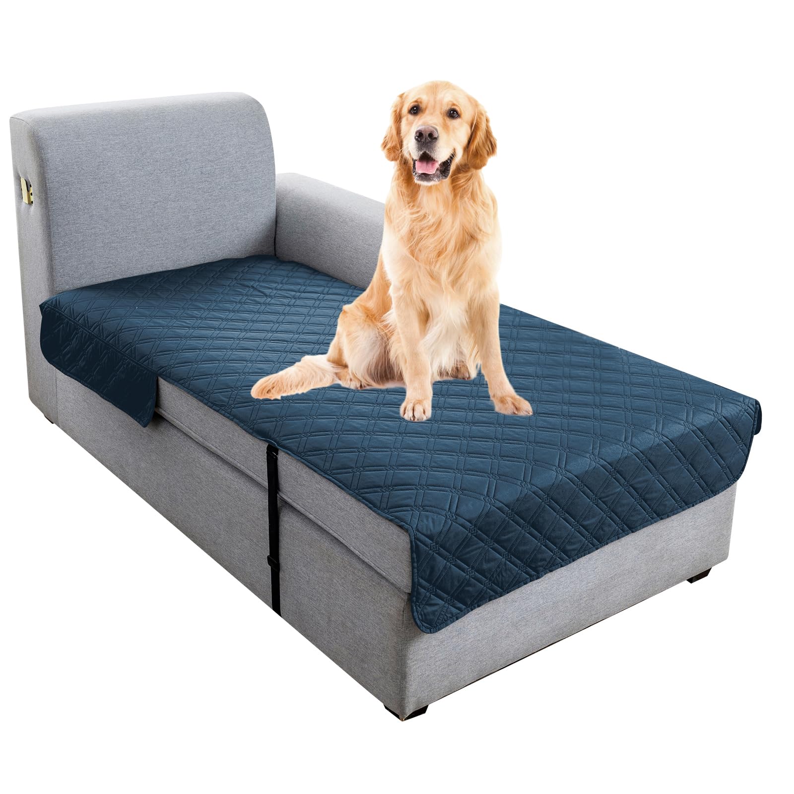 Genina L Shape Couch Cover, Sectional Couch Chaise Covers, Waterproof Washable Sofa Covers for Right L Shape Chaise Lounge, Anti-Slip Sofa Slipcovers for Dogs Cats Pet Friendly(Peacock Blue)