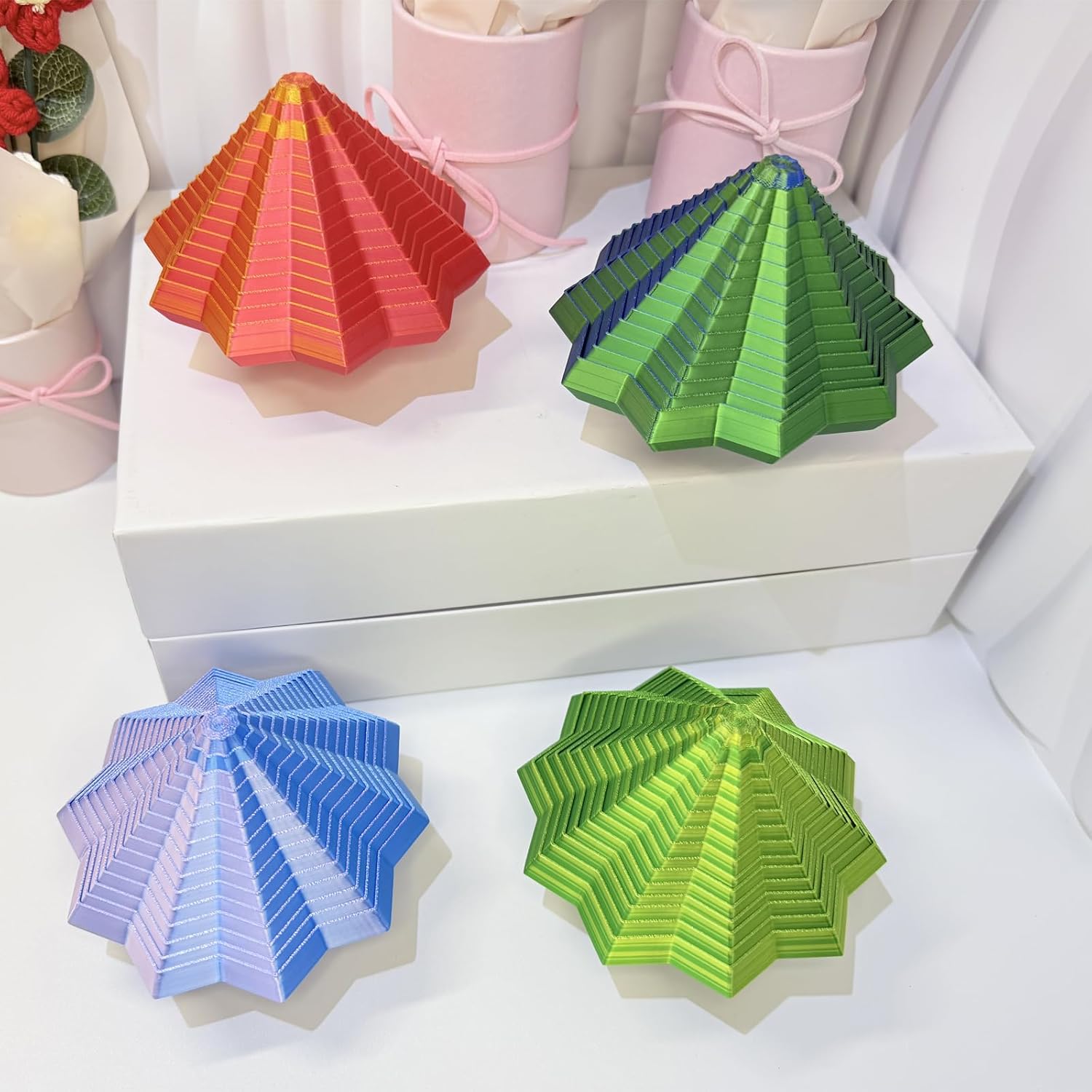 3D Printed Expanded Sensory Fidget Star,Expandable 4.33Inch Fractal Fidget Toys Octagonal with Detachable Handle,Honeycomb Whirling Spiral Design for ADHD & Stress Relief (Blue-Green)