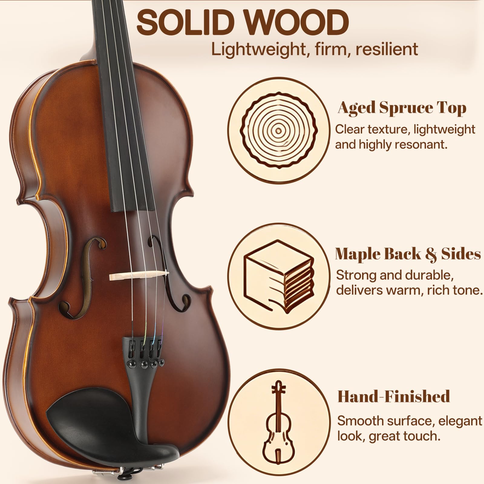 Kmise Kit de démarrage de violon 4/4 approuvé par les enseignants pour adultes, débutants et étudiants, violons acoustiques en bois de jujube robuste, ensemble de violons avec étui, archet, colophane