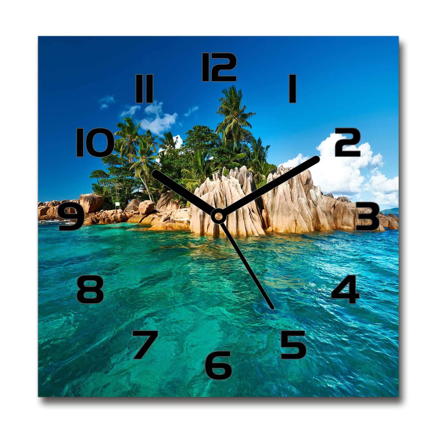 Horloge en Verre 60x60cm Tulup silencieuse salon impression ile tropicale