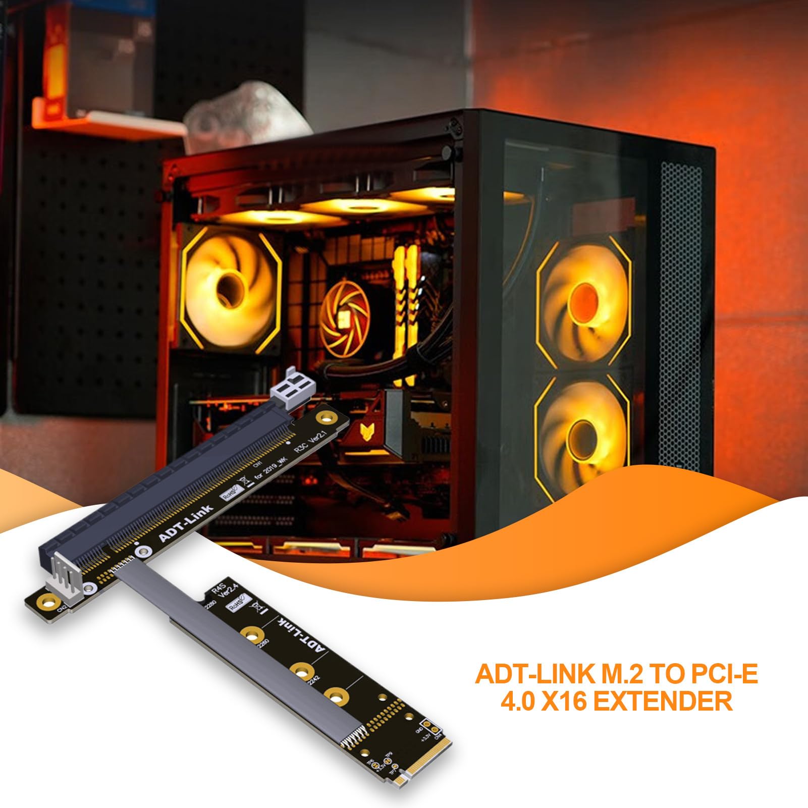 ADT-Link przedłużacz M.2 do PCI-E 4.0 X16, Adtlink M.2 do Pci, przedłużacz adaptera karty graficznej, transmisja z pełną prędkością, wygodny proces konfiguracji, 25 cm dla lepszego przepływu pracy