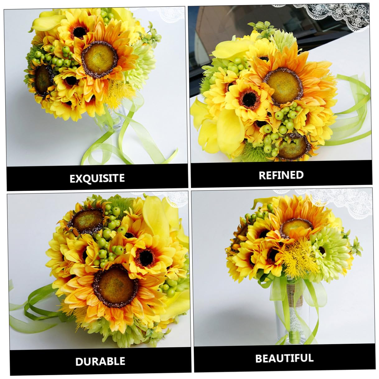 BESPORTBLE Künstlicher Sonnenblumen Brautstrauß Pflegeleichte Hochzeitsdeko Langlebiger Kunstblumenstrauß für Braut Party