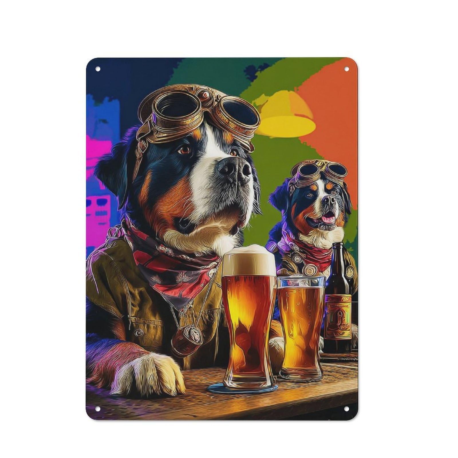 Junmoney Steampunk Dogs Enjoying Craft Beers Retro Printed Metal Sign 40X30cm For Living Room Wall, Wall Decor For People Reorganising Living Room