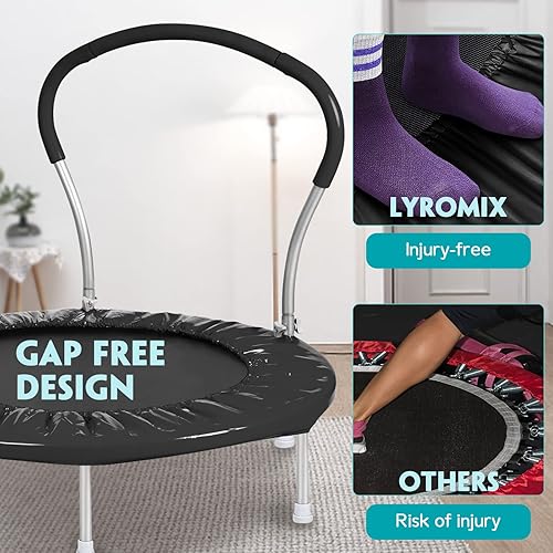 Miniatura 4 de Trampolín para niños de 36 pulgadas con asa, mini interior para niños, pequeño rebotador, fitness para adultos para uso en interiores y exteriores