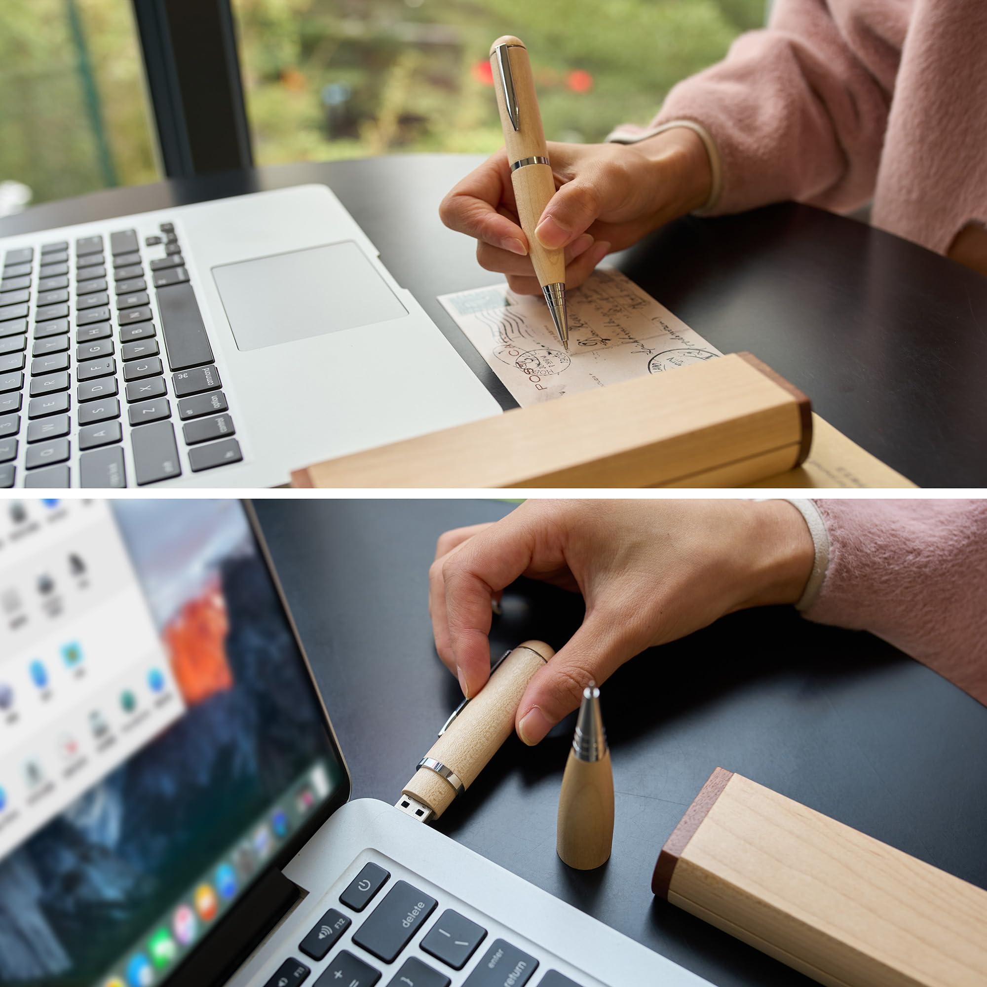 Penna in legno personalizzata con chiavetta USB, chiavetta USB 3.0 in legno personalizzata con incisione con penna e scatola, memory stick portatile, penna a sfera (Frame, 256GB)