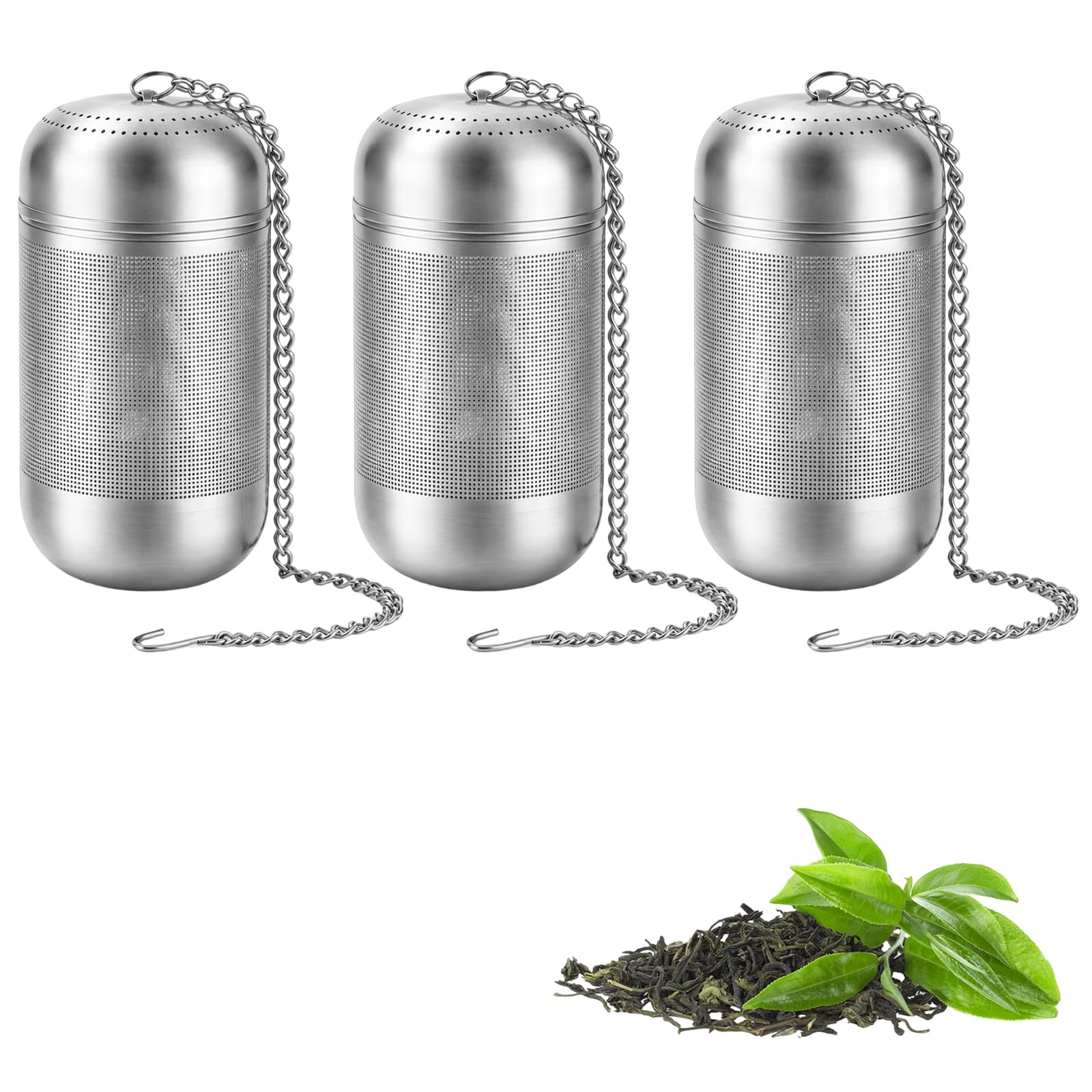 Tea Strainer, Tea Infuser for Loose Tea, Loose Leaf Tea Infuser with Fine Mesh, Stainless Steel Tea Strainers for Loose Tea, Set of Three with Chain Attachment, 4.0 * 8.0 cm Size