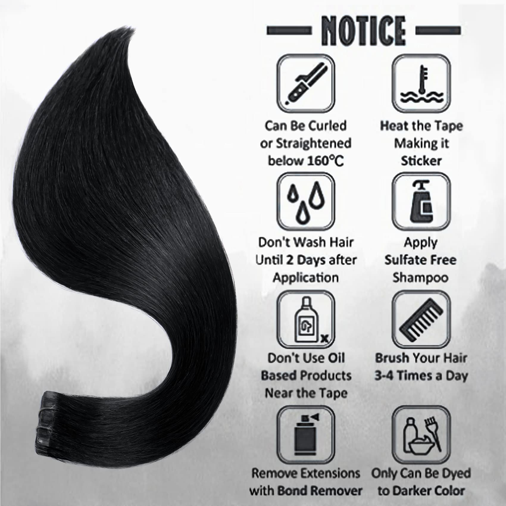 ✨ 22” #1 JET BLACK HUMAN HAIR TAPE INS *NWT
1 PACK Amazon.com : Tape in Hair Extensions Jet Black 100% Real  main image 3