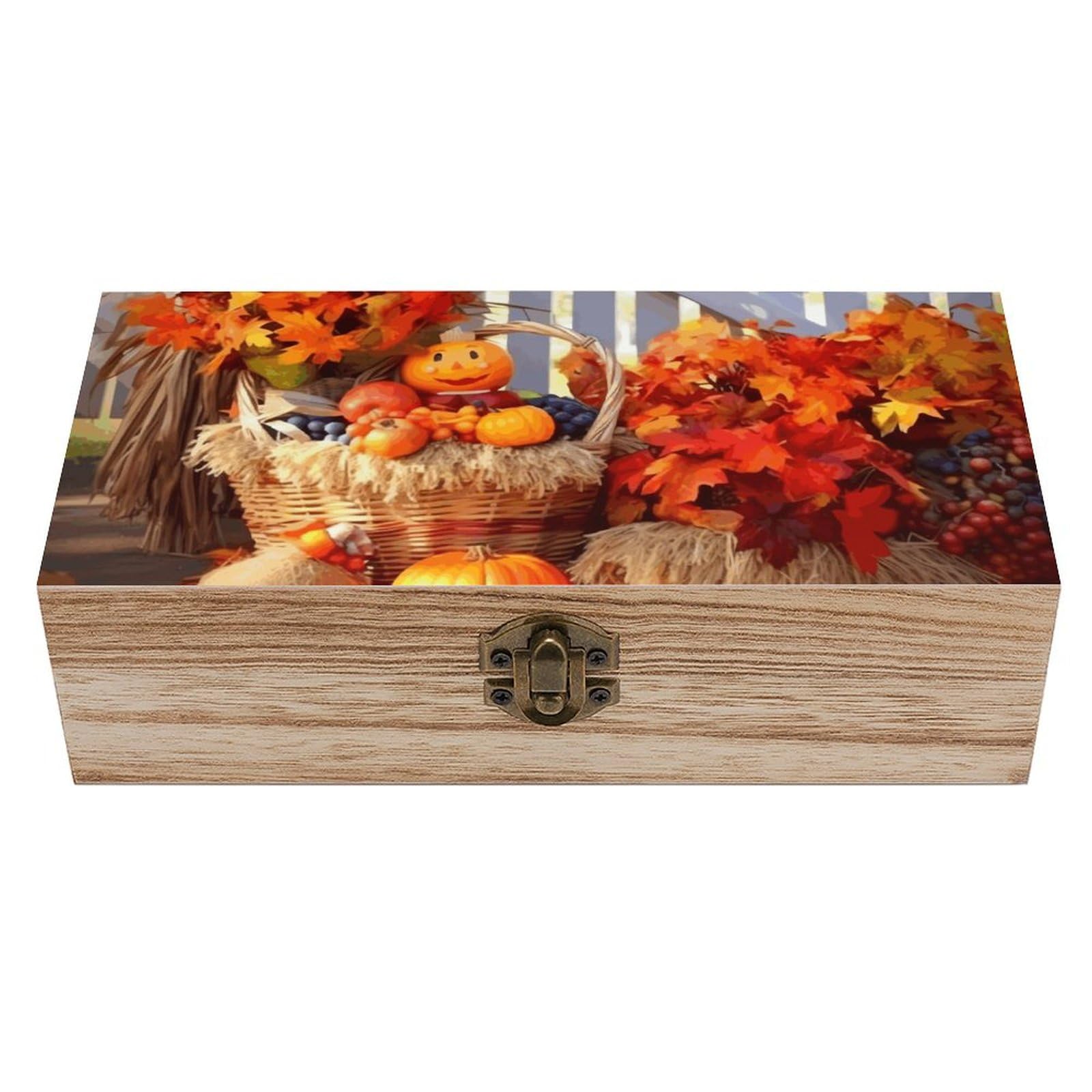 JTREHY Wooden Storage Box Container,Autumn Thanksgivingprinted Desk Storage Box Room Decoration Box Souvenir Storage Box for Jewelry Gift Storage And Home Decoration