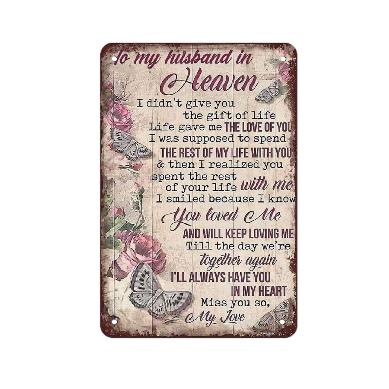 Anceky As Pic Memorial Husband In Heaven Tin Sign – Vintage Sentimental Quote Metal Wall Decor For Home Bedroom 8X12