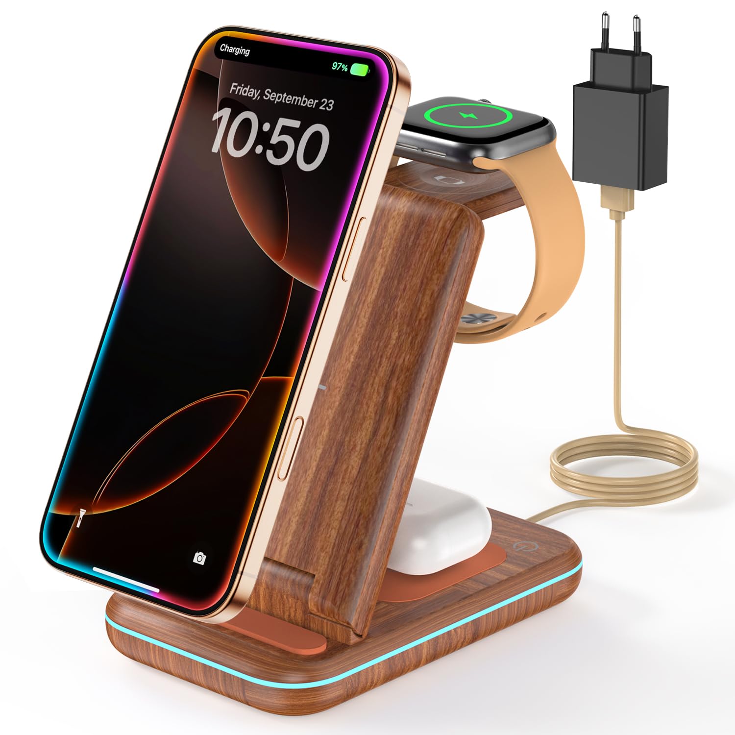 JoyGeek Caricabatterie wireless 3 in 1 per Samsung, stazione di ricarica induttiva per Samsung S26/S25/S24/S23/ZFlip/Fold, caricabatterie wireless per Galaxy Watch Ultra/8-4, per Galaxy Buds