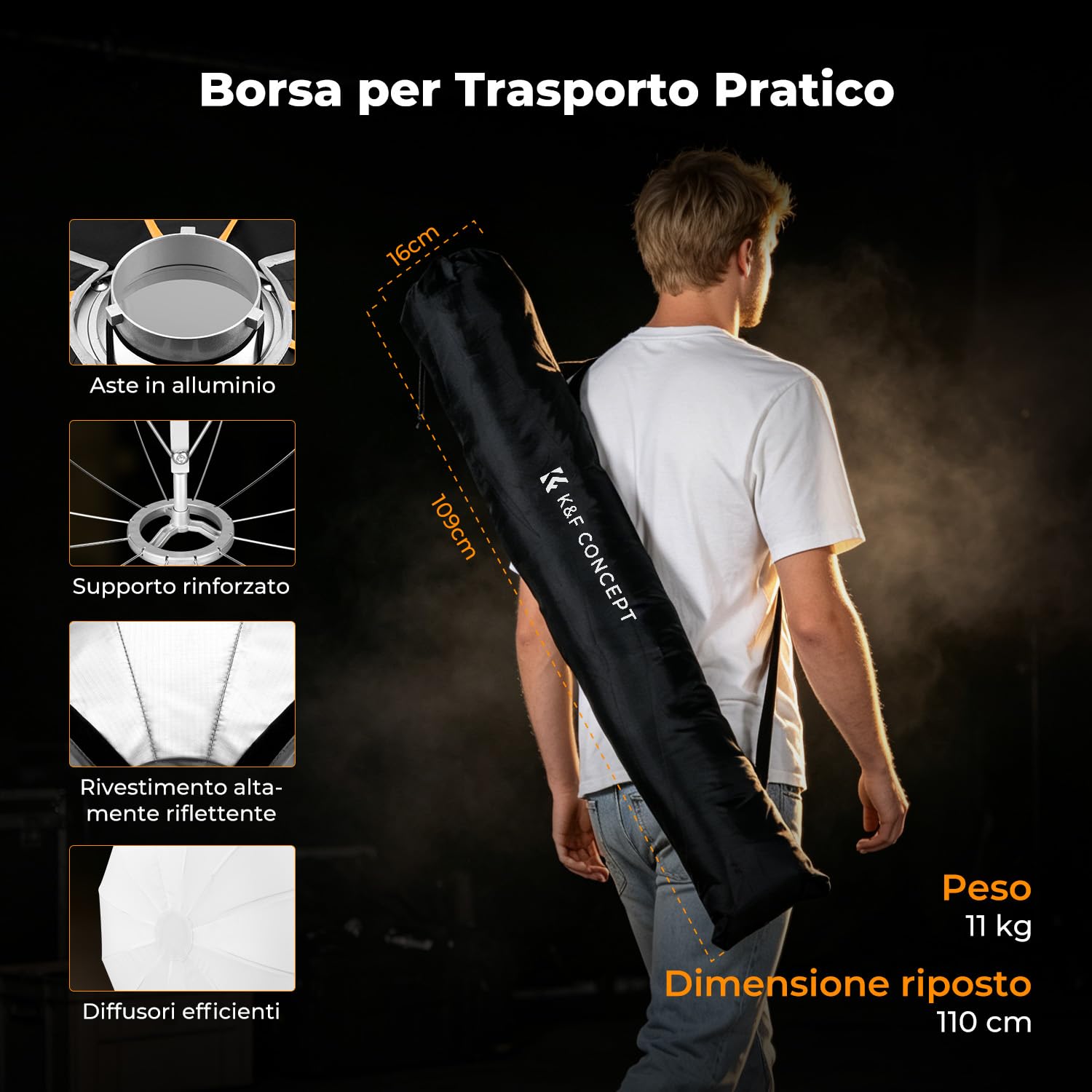 K&F CONCEPT Softbox lanterna 90cm sgancio rapido,griglia+diffusore+borsa | Montaggio istantaneo, luce diffusa 360°, pieghevole con attacco Bowens per luci COB, studio, streaming live,LL02