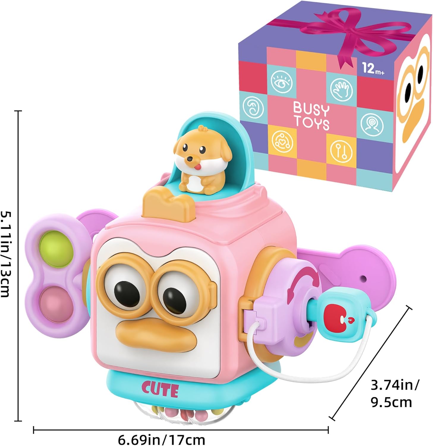SOONYANG Montessori Toys for 1 Year Old Girl, Toddler Toys Travel Activities Busy Board Cube for 1 Year Old Girl Gifts, Sensory Toys for Baby Gifts, Learning Fine Motor Skills Toddler Girl Toys