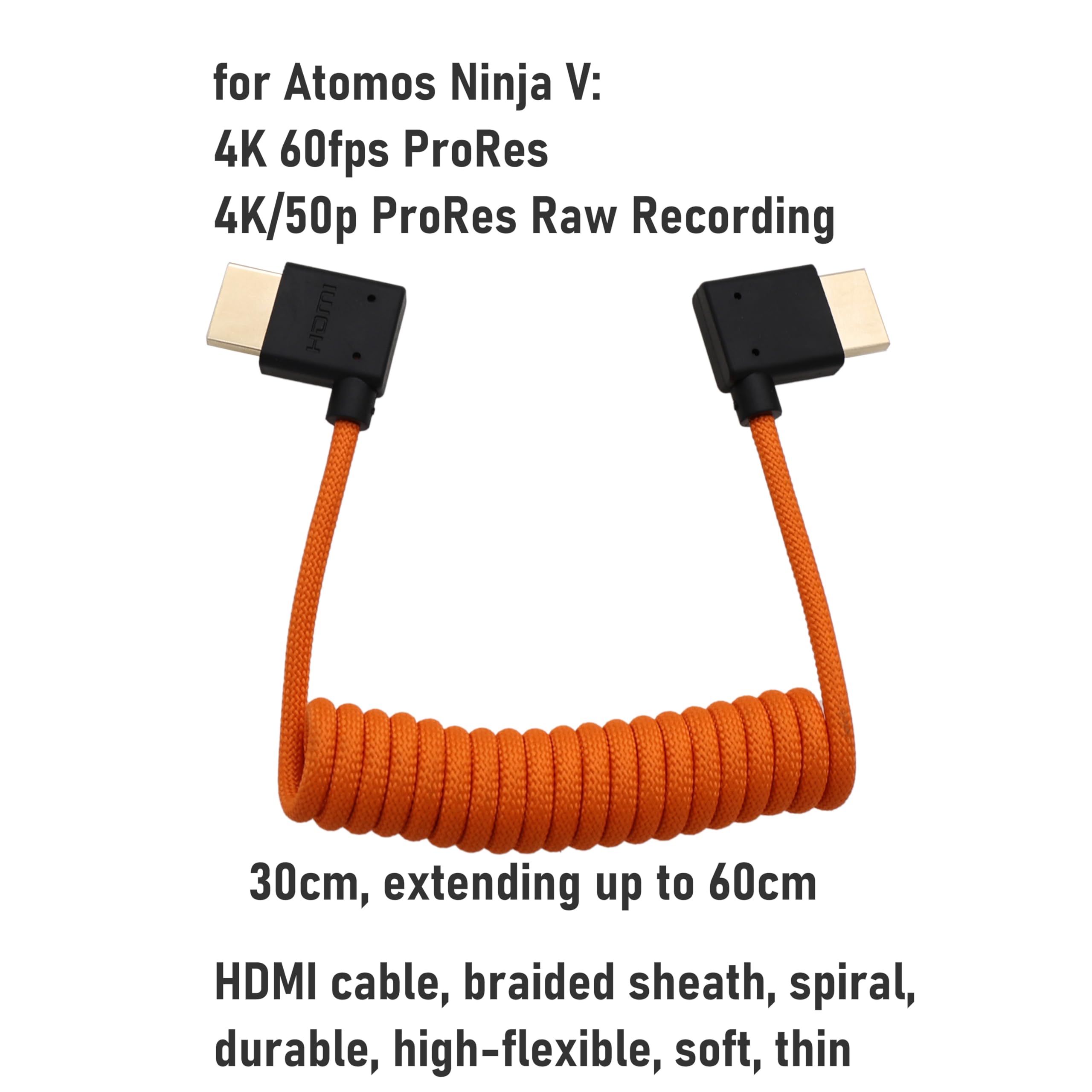 HangTon Cavo HDMI ad angolo destro sinistro 8K 4K60 per ATOMOS Ninja V Shinobi, Sony A9III A7R5 A7IV FX30, Canon C80 R1 R5 Mark II, Lumix S1RII GH5II GH6 S1, FEELWORLD Portkeys LH5H, arancione