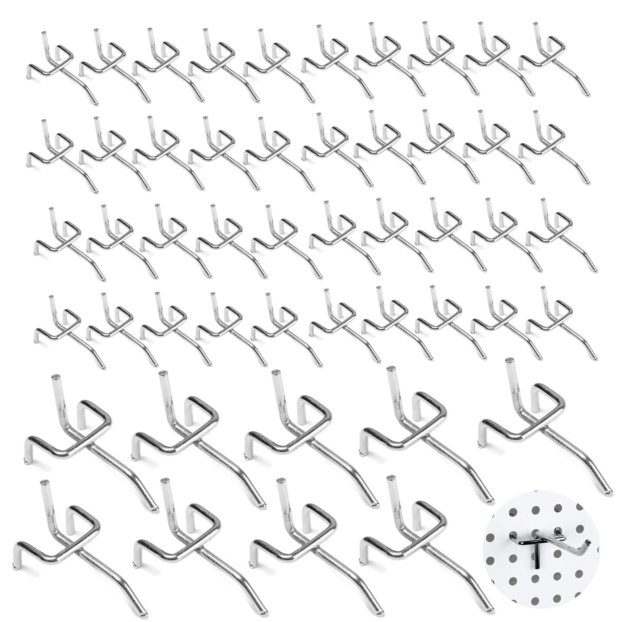 SKYPRO 50 pezzi Ganci per pannello forato Assortimento Ganci per pannello forato Ganci per pannello espositivo Accessori per pannello forato in metallo per supermercato, soggiorno, cucina, casa