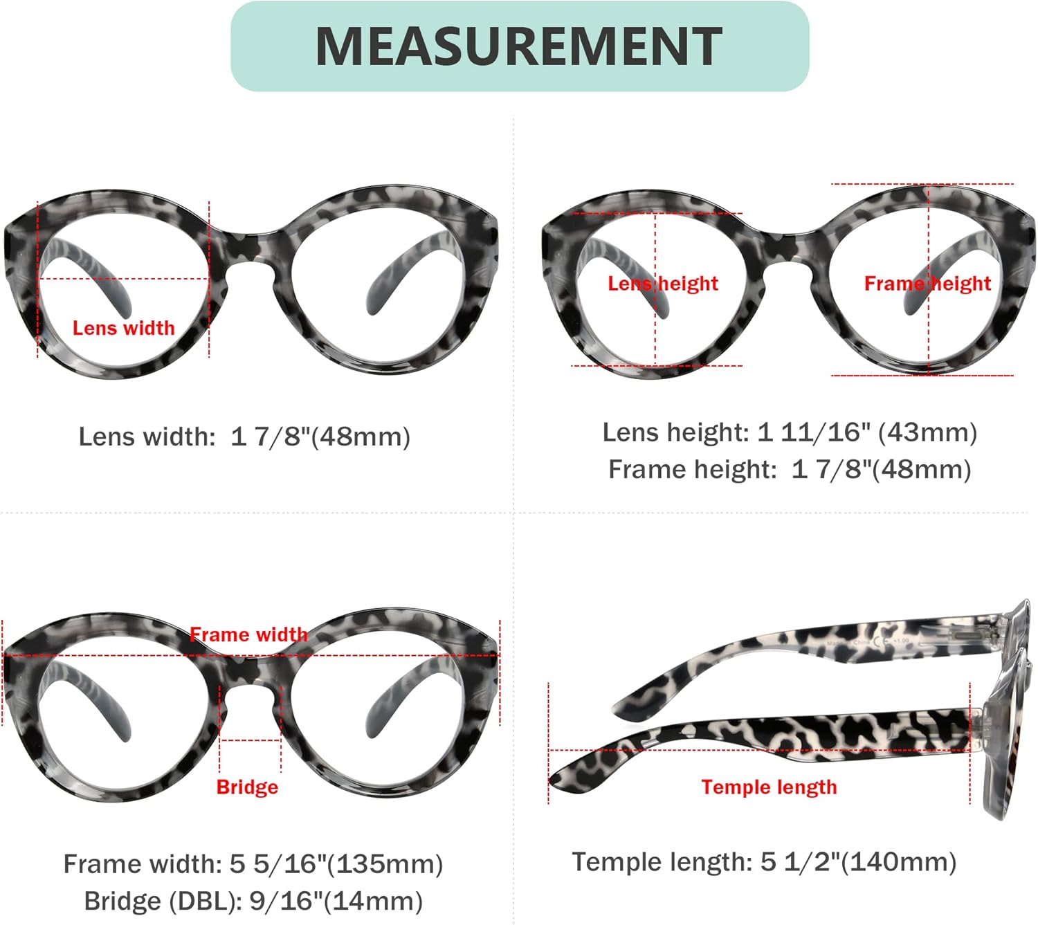 Eyekepper 4 Packing Round Reading Glasses Women Large Frame Stylish Readers +1.75 - Image 3