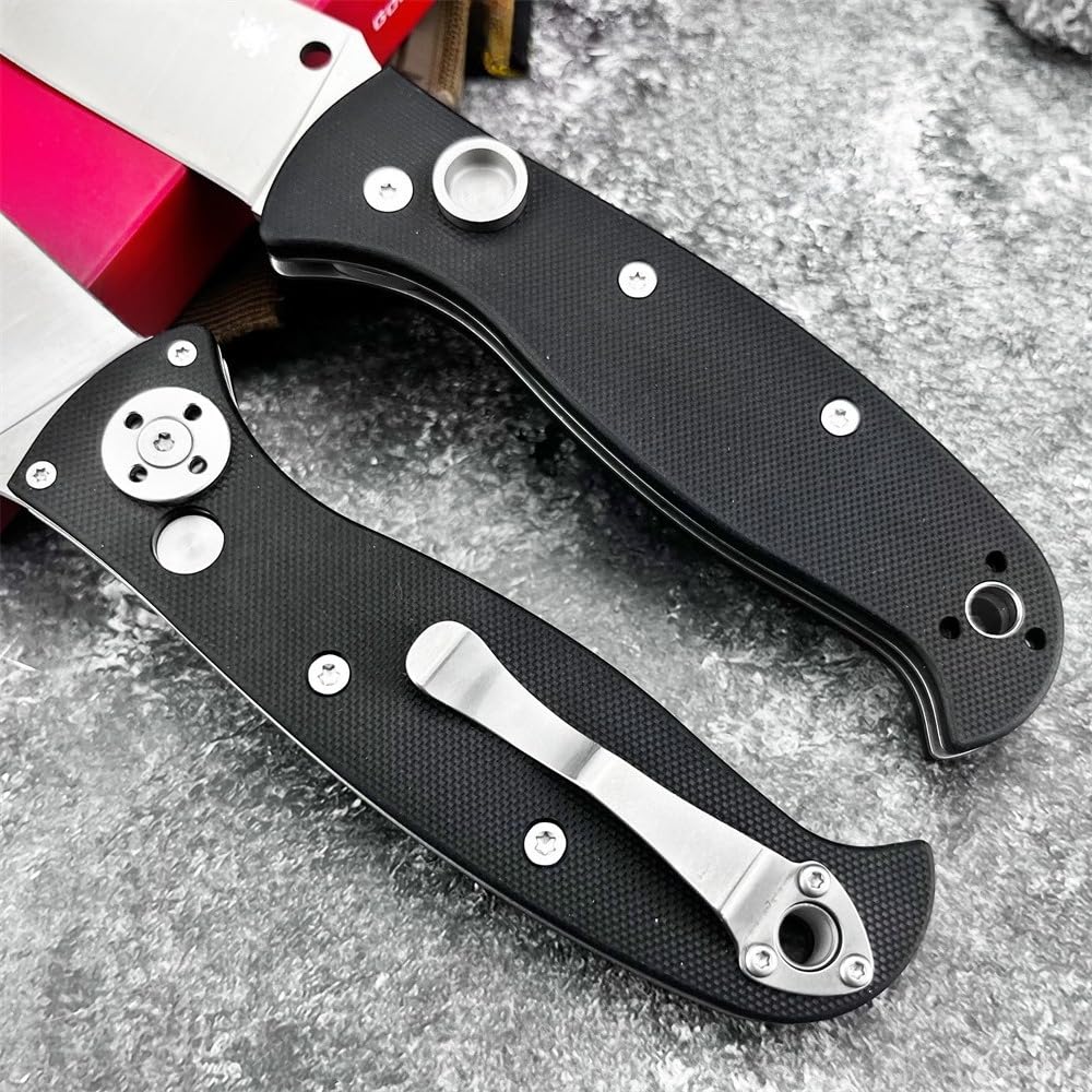 Generisch Klappmesser 21,3 cm mit D2 Stahl und G10 Griff Vollklinge oder Teilwellenschliff für Camping Wandern Reisen Freizeit und Outdoor Aktivitäten (Vollblatt)