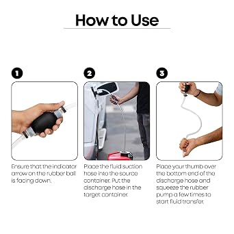 Groz Siphon Pump with Non-Return Valve, Hand-Operated Bulb Pump for Gasoline, Diesel, Kerosene, Water and Light Oils, Up to 3.5 GPM Flow, Two 6 ft PVC Hoses Included (44516)