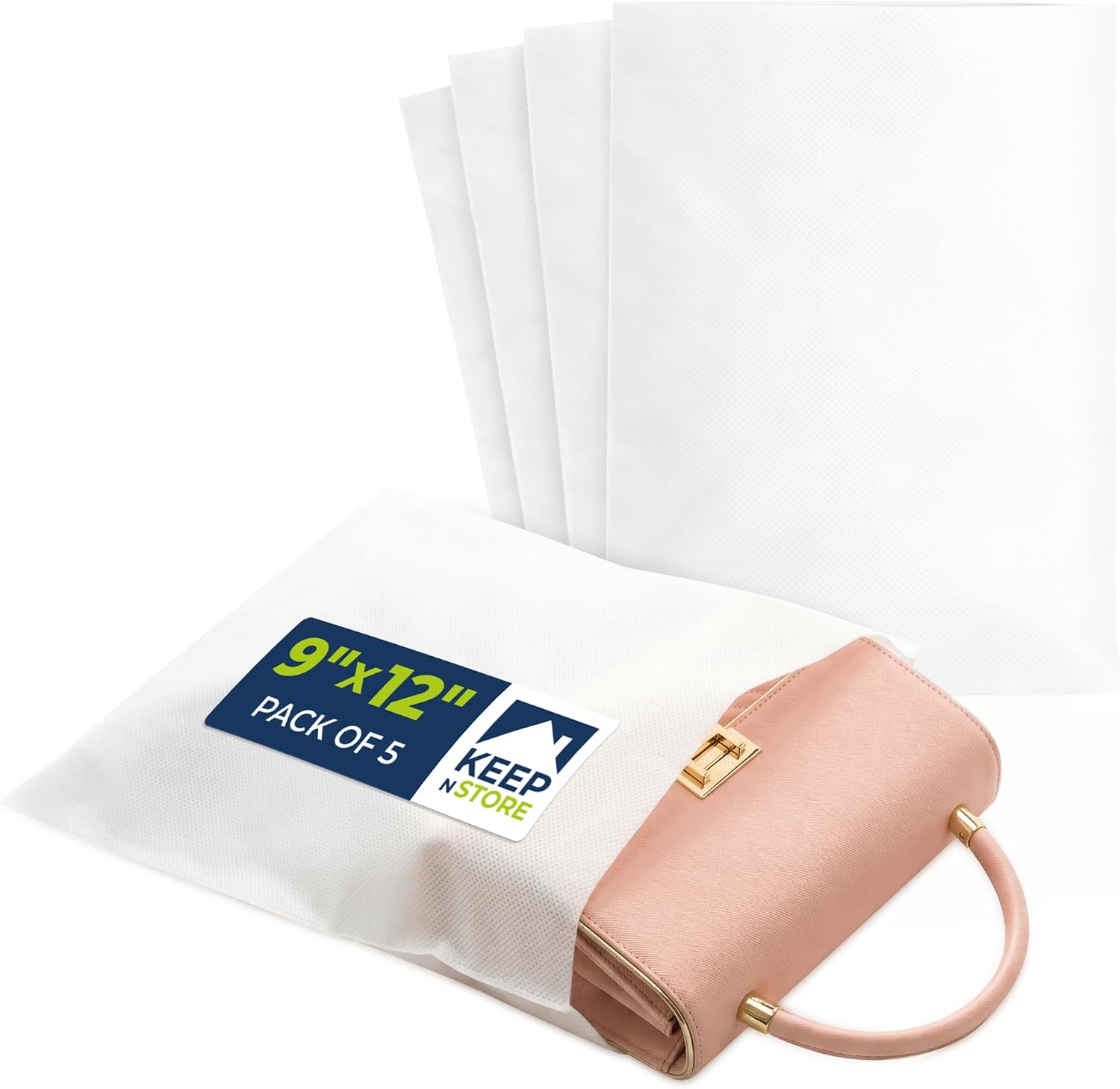 Pack of 5 Anti-Scratch Pouches, 9" x 12" Protective Dust Bags for Handbags, Shoes, and Accessories - Made in USA Purse Dust Bag for Storage - Soft, Breathable Cloth-Like Shoe Storage Bag