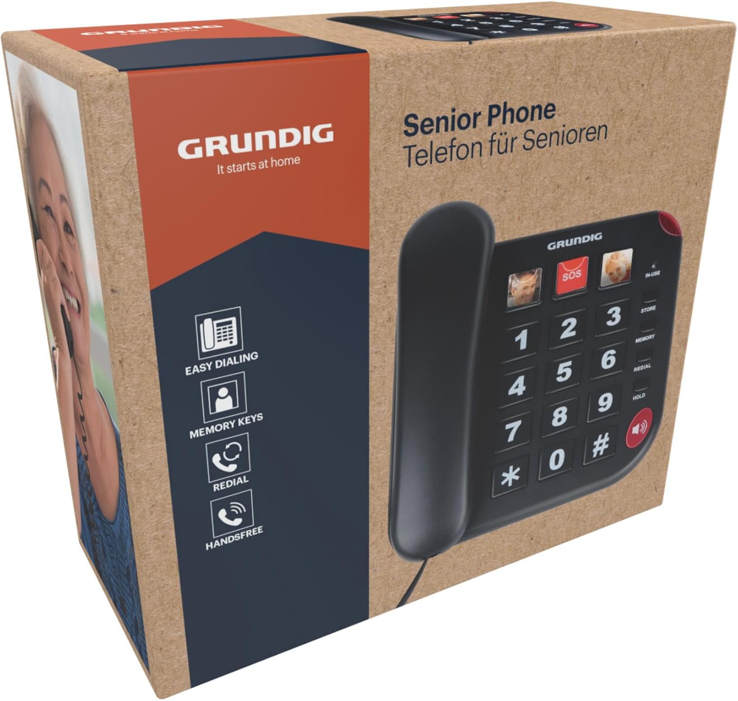Grundig Seniorentelefon Haustelefon - Haustelefon Senioren mit großen Tasten - Seniorentelefon mit Foto-Schnelltasten - Lautsprecher und SOS-Taste - Black